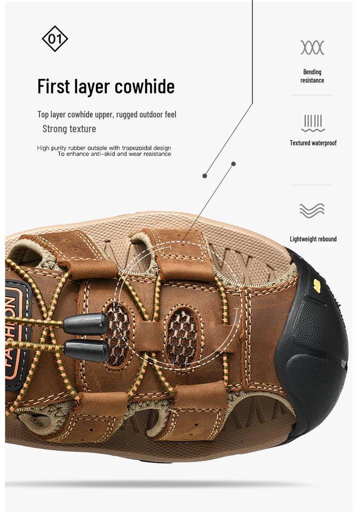 2019 Summer Men's Leather Trekking Sandals - Outdoor Stream-Crossing Cowhide Beach Shoes