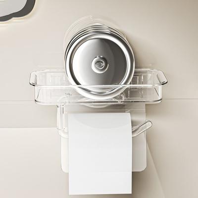 Wall Mounted Suction Cup Tissue Holder Reusable Punch-free Bathroom Storage Rack Waterproof Stable Toilet Paper Holder Office