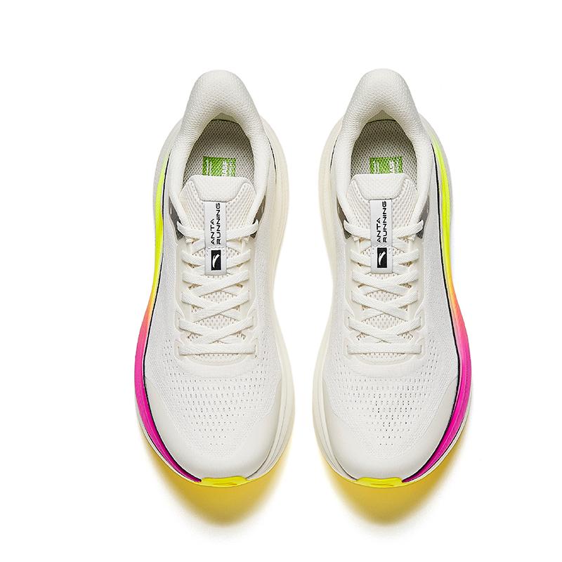 Anta Textile, Rubber Low Top Running Shoes Men's Ivory White/Basic Black/Fluorescent Highlighter Yellow 112625546-2