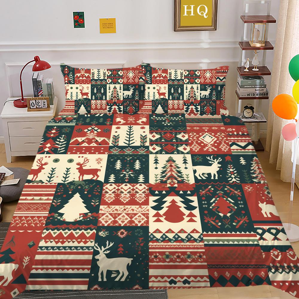 Christmas Printing 3D Printing Polyester Pillowcase Quilt Cover Two Or Three-Piece Set