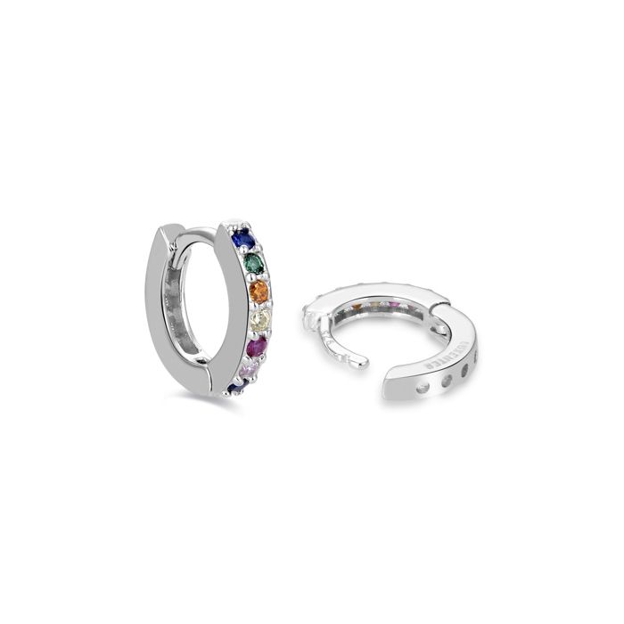 Boucles D'oreilles - Leofcar - Argent 925 - Rhodié - Zircone Multicolore - Taille Unique