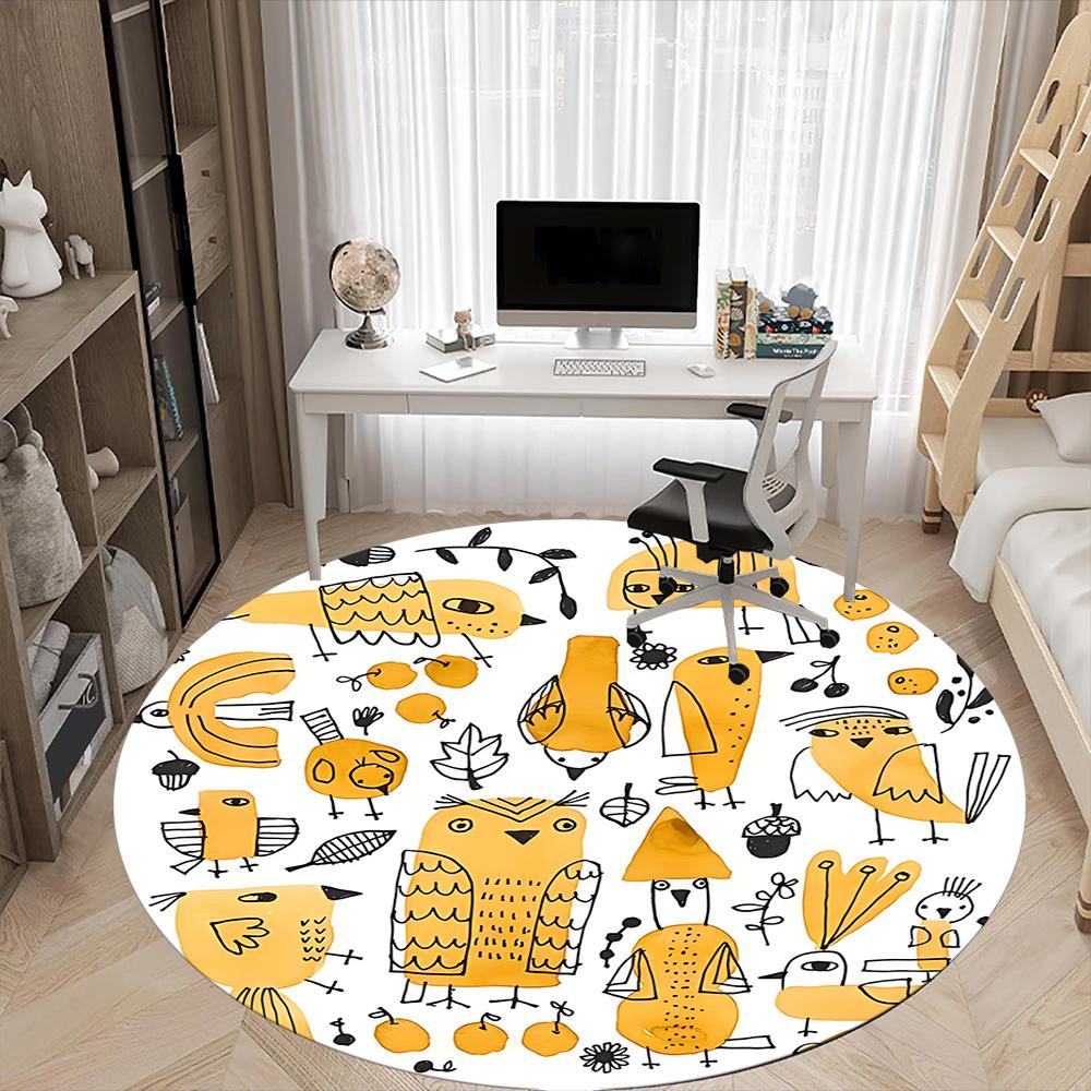 1pc Birds Nature Office Round Area Rug, Indoor Mat Suitable ForOffice, Under Office Chairs Bedroom Living Room Home Decor, Room Deco 037