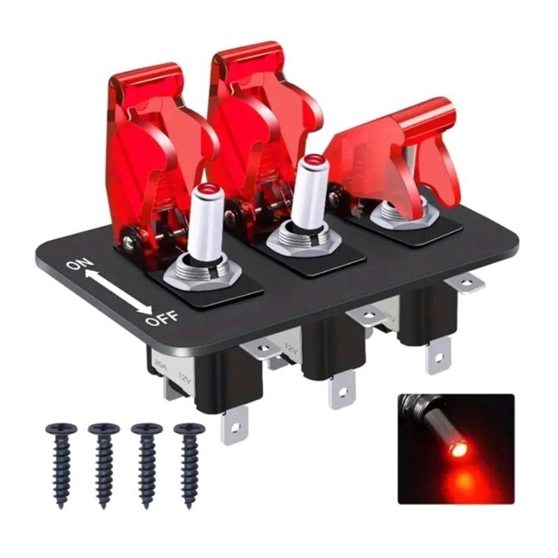 X7JF Waterproof Marine Boats Rockers Switch Panel 3 Gang with 20A Fuses LED Light for Car RVs Vehicles Truck