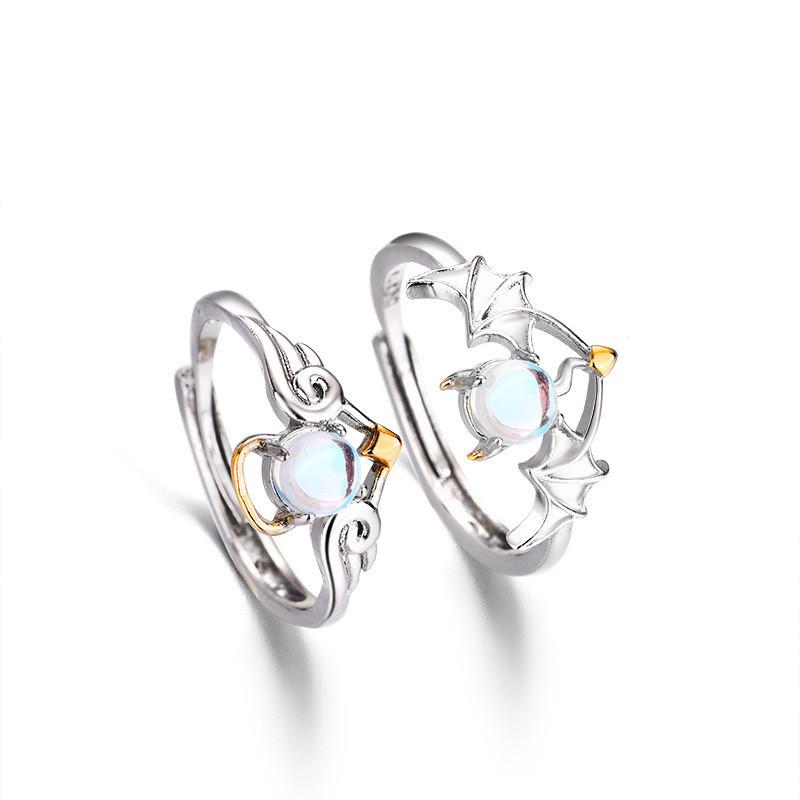 Y2K Opal Angel-Demon Ring: Cute, High-End, Unique Design for Couples and Trendsetters.