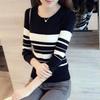 Round Neck Knitwear Women's Pullover Slim Gentle Wind Autumn Tops Black and White Striped Long-sleeved Bottoming Shirt
