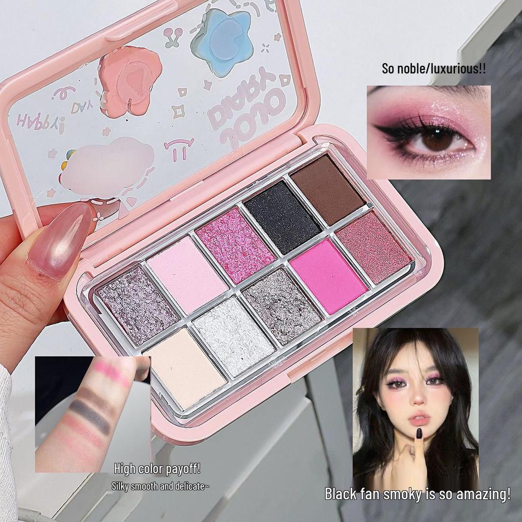 JOJO DIARY Ten-Color Eyeshadow Palette: Cute Paradise Shimmer & Matte, Blue Smoky Eye, Daily Earth Tones.