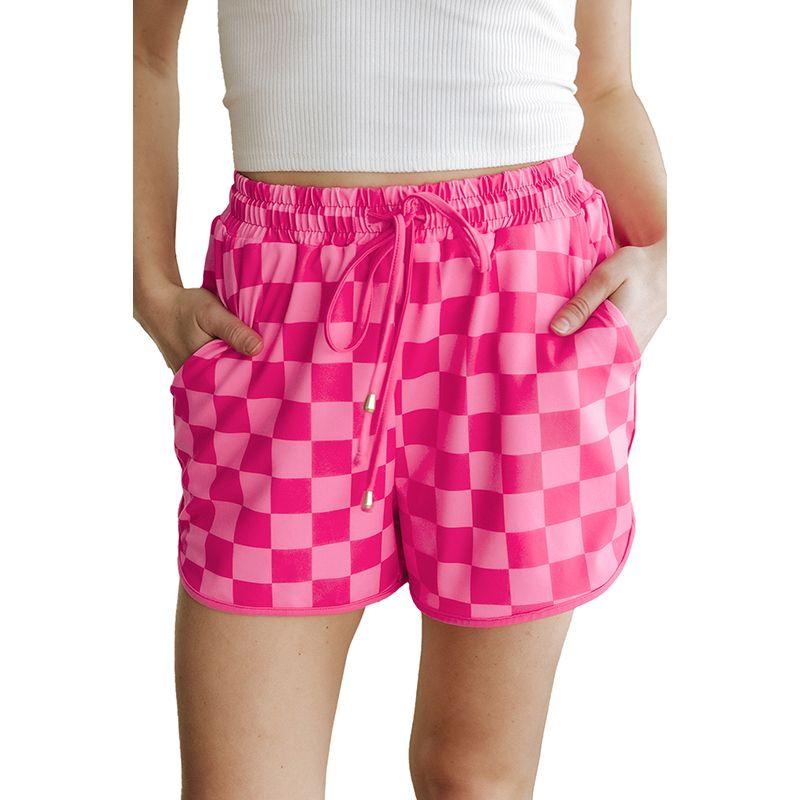 

2024 Fashion Black and White Plaid Three-Point Casual Pants Women s Summer Thin Niche Style Breathable Lace up Easiest for Match Women s Shorts Rose P620 S code fits (45.00 kg-55.00 kg