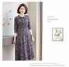 2026 Spring Retro Print Long Sleeve Knee-Length Dress for Middle-Aged and Elderly Moms - Stylish and Elegant Skirt