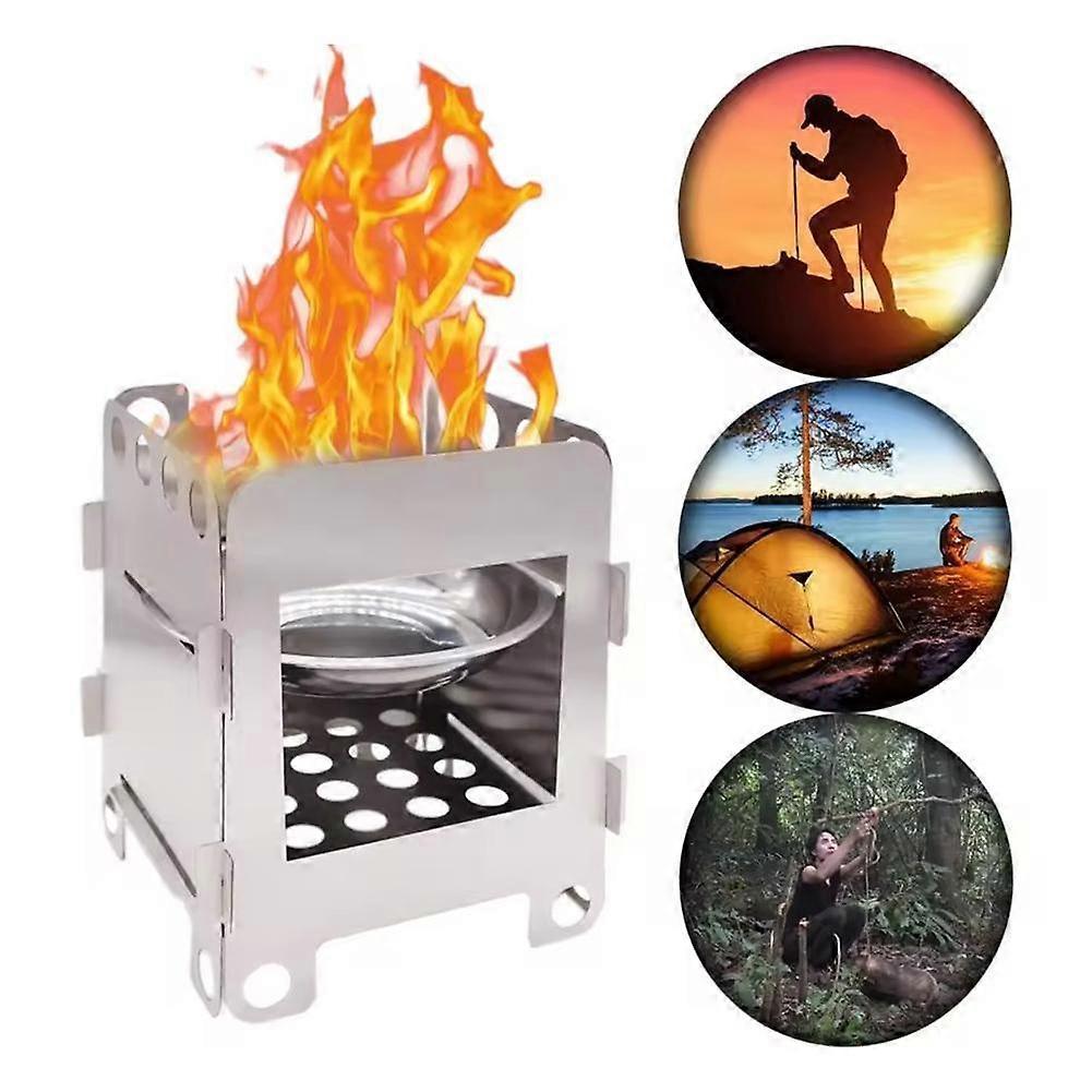 Stainless Steel Wood Burning Folding Camping Stove Lightweight Camping Hiking