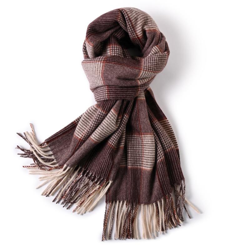 Red Plaid Pure Wool Scarf Female Winter Mother Gift Premium Cashmere Scarf Burgundy Shawl