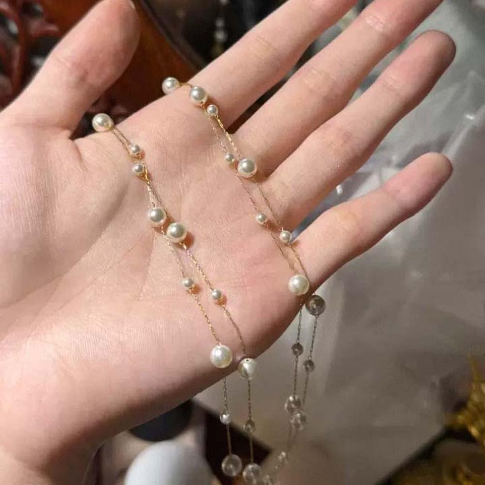 Luxury Stacked Pearls Necklace Titanium Steel Collarbone Chain  Birthday Gift