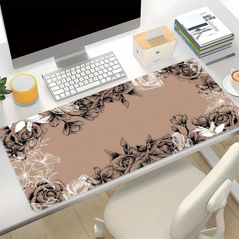 Brown Flowers Mouse Pad Large Game Computer HD Keyboard Pad Art Desk Mat Rubber Non-Slip Office Mousepad Table Accessories Gift
