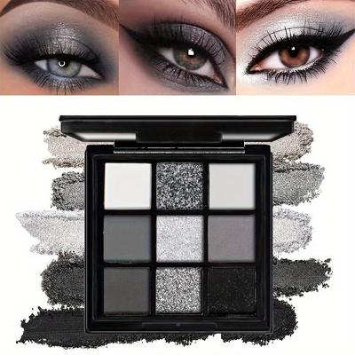 Smoky Eyeshadow Palette 9 Χρώματα Σκούρο Γκρι Smokey Παλέτα Μακιγιάζ Matte Shimmer Glitter High Pigmented Eye Shadow for Halloween Music Festival