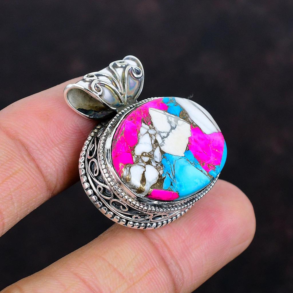 Cotton candy turquoise pendant vintage pendant gemstone jewelry 925 sterling silver pendant handmade pendant gifts for him brand new pendant