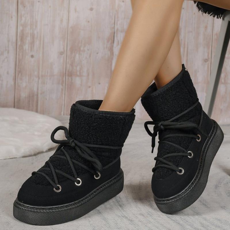 Big Size Thick Bottom Cross Strap Snow Boots 2025 Fall and Winter New Thickened Mid-calf But Not Knee Warm Women's Boots