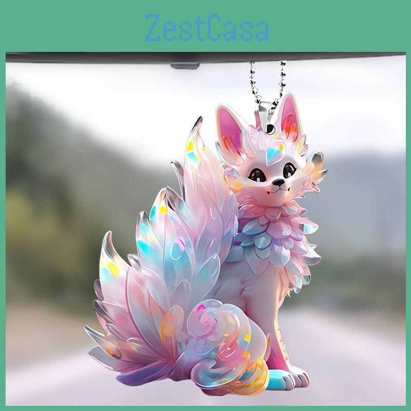 Charming Colorful Fox Acrylic Car Interior Mirror Decor Keychain And Backpack Charm