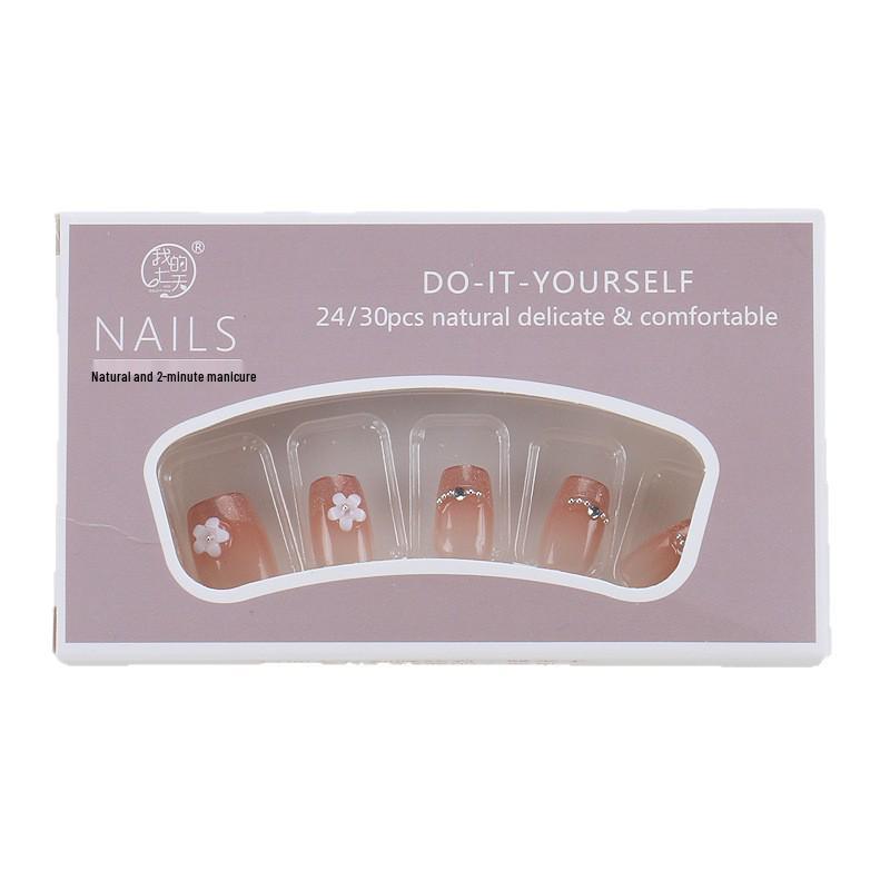 French High-End Handmade Wearable Nail Tips - Sweet Floral Style by Xiaohongshu