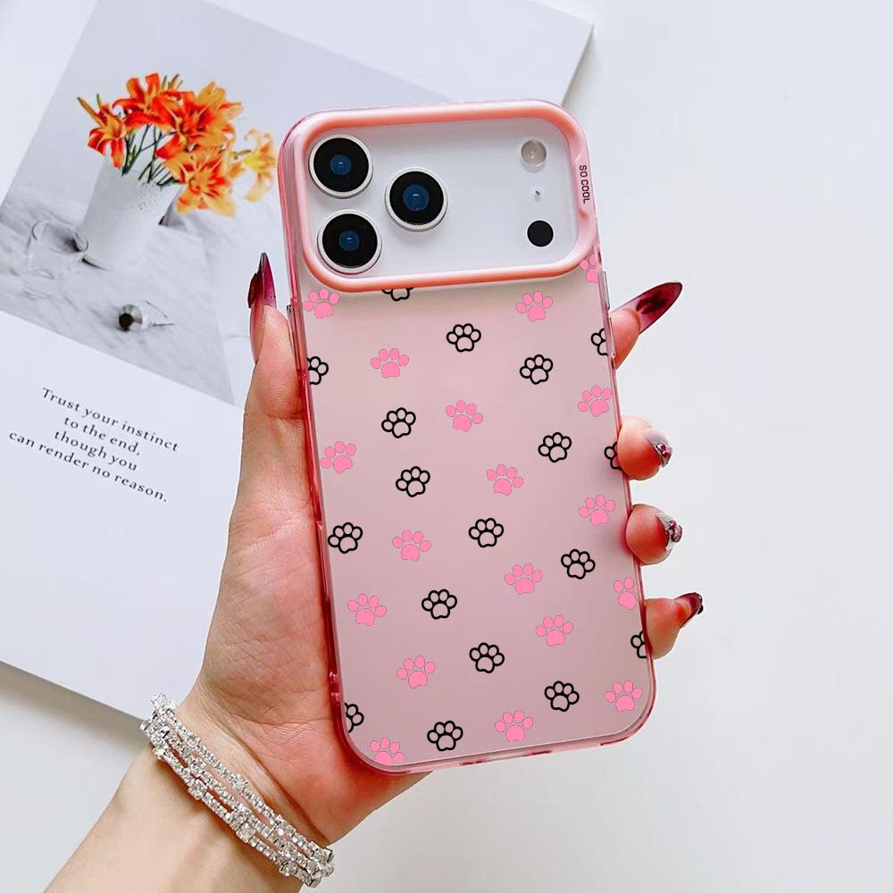 Cute Dog Paws Pattern Phone Case For iPhone 17 16 15 14 13 12 11 Pro Max Air Matte Laser Aurora Shockproof Funda