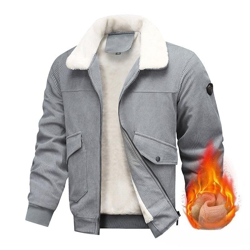 Men's Winter Warm Corduroy Jackets With Fleece Lined Lightweight Windproof Coat With Pockets Lapel Collar Work Jacket for Men Thermal Cargo Jacket