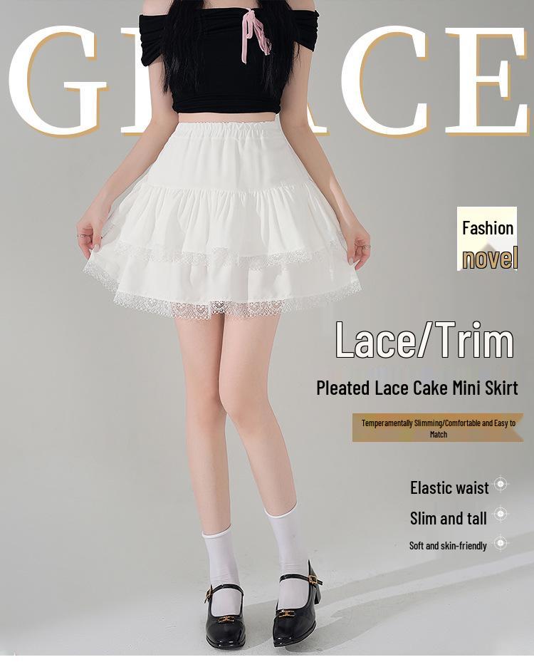 New Petite French Ballet A-line Fluffy Lace Pleated Skirt