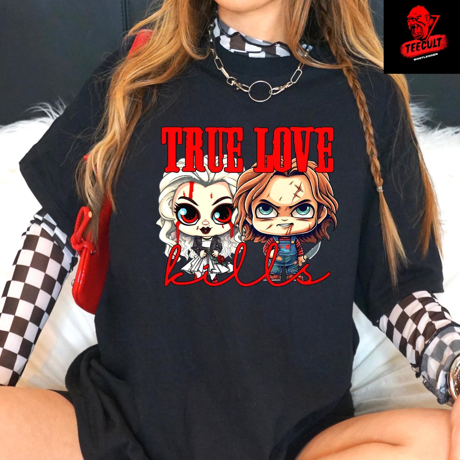 Men s and Women s T-shirts Chucky & Tiffany True Love Kills Horror Scary Movie Unisex M