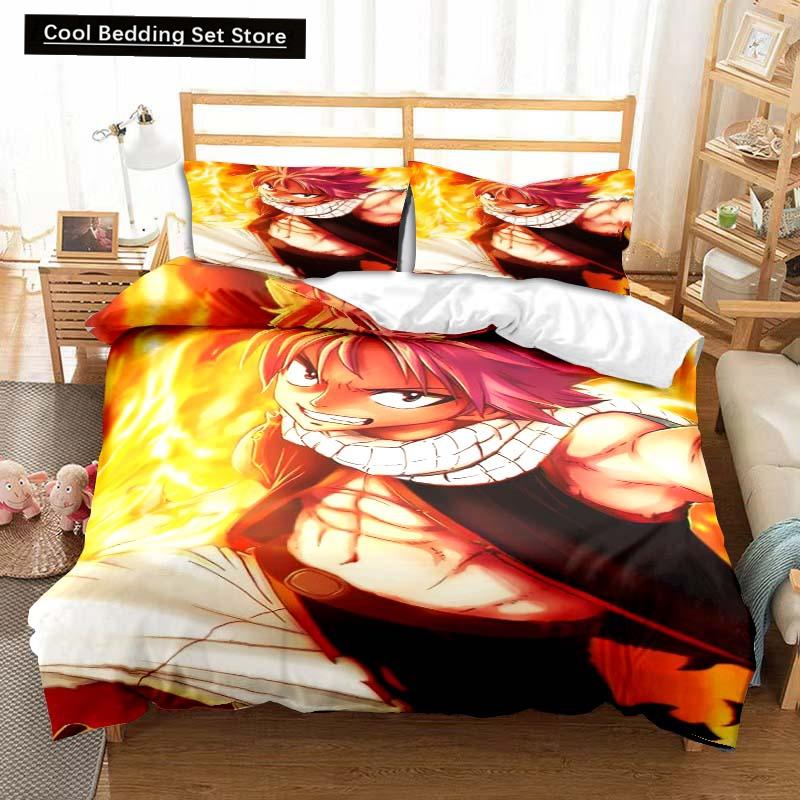 3D Anime Fairy Tail Bedding Set Bed Three-piece Set Duvet Cover Single Double Bed Queen Size Duvet Cover Set Adult Kid's Bedroom