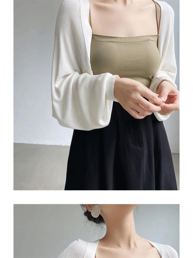 Dámský francouzský zkrácený kardigan z ledového hedvábí, šál na ochranu před sluncem, svrchní oblečení na jaro/podzim, 2024