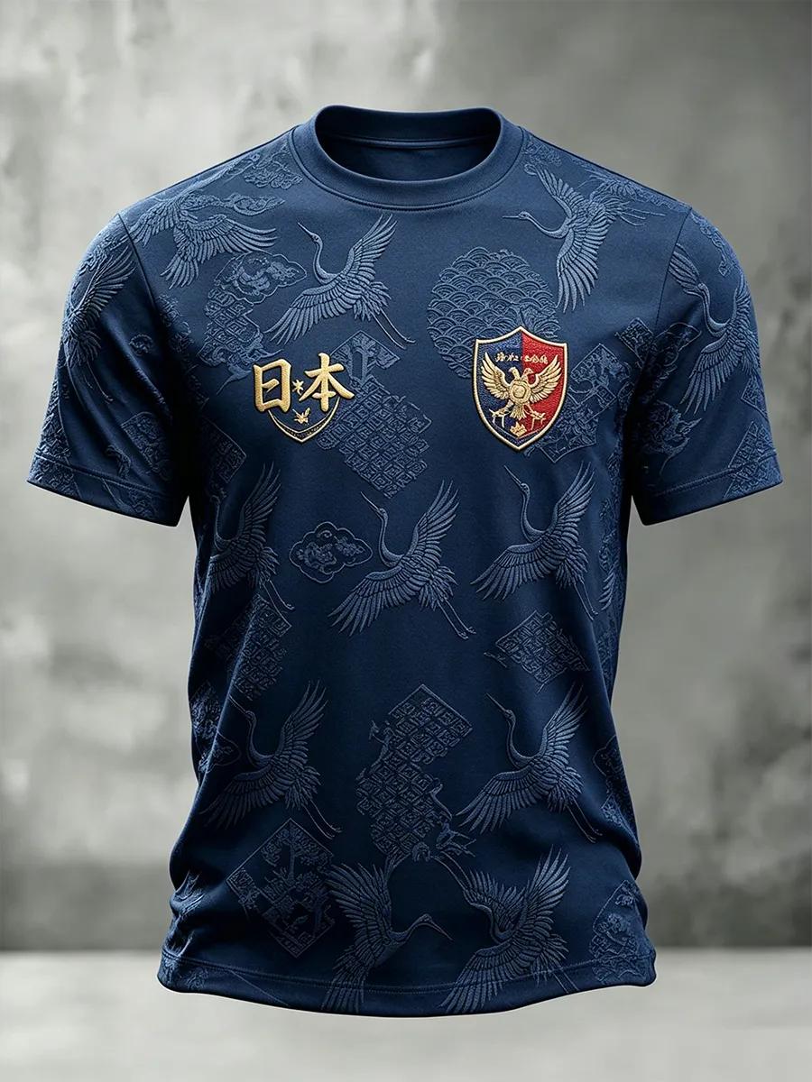 Japan Drachen Grafik T-Shirt Herren Damen 3D Druck Japanische Kultur Muster Fußball Stil Kurzarm Lässig Sport Top Schnell Sommer S blue