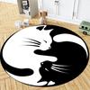 Black Cat and White Cat Couple Round Rug Cute Cartoon Kitten Circle Carpet Home Armchair Floor Mat Living Room Bedroom Decor Mat