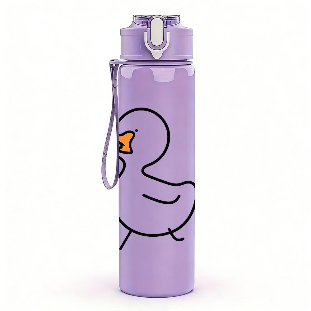 1PC Simple White Duck Line Drawing 750ml Color Plastic Sports Water Bottle Leakproof Flip Straw Lid Suitable for Sports Office Home Use