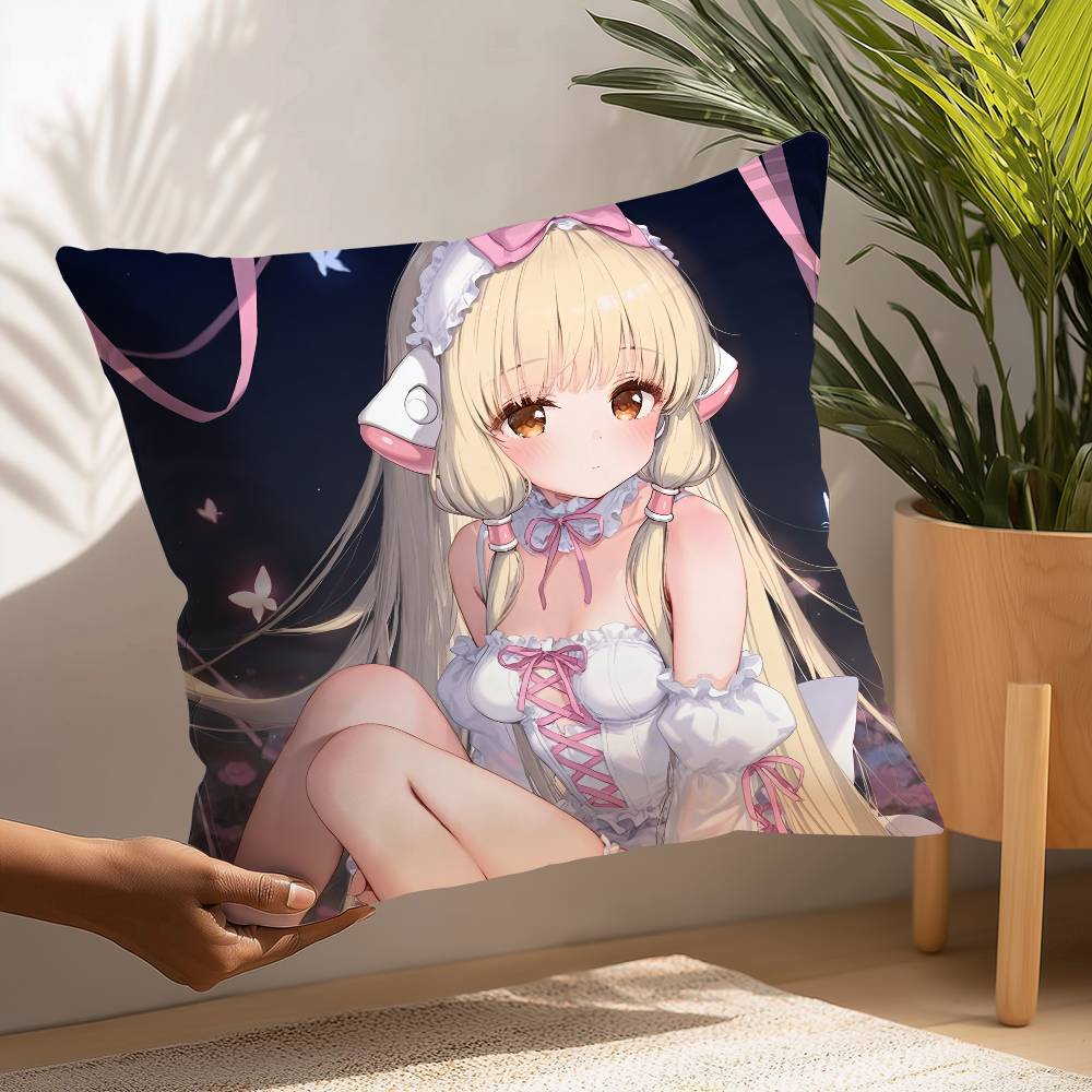 C- Chobits canvas Söt Anime Kuddfodral Plyschtyg Mjukt Kuddfodral Dubbelsidigt Tryck Kuddfodral Hushållspresenter