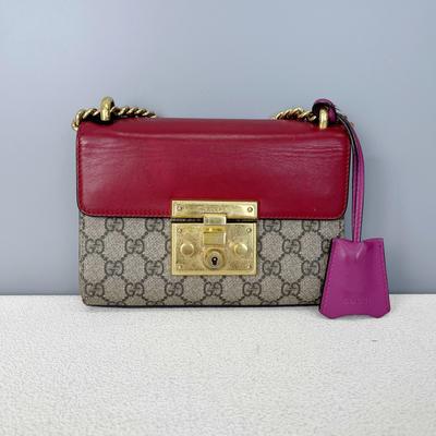 [Pre-Owned] Padlock Metal Lock Logo Chain Canvas Leather Bag - Excellent #4QPCU9