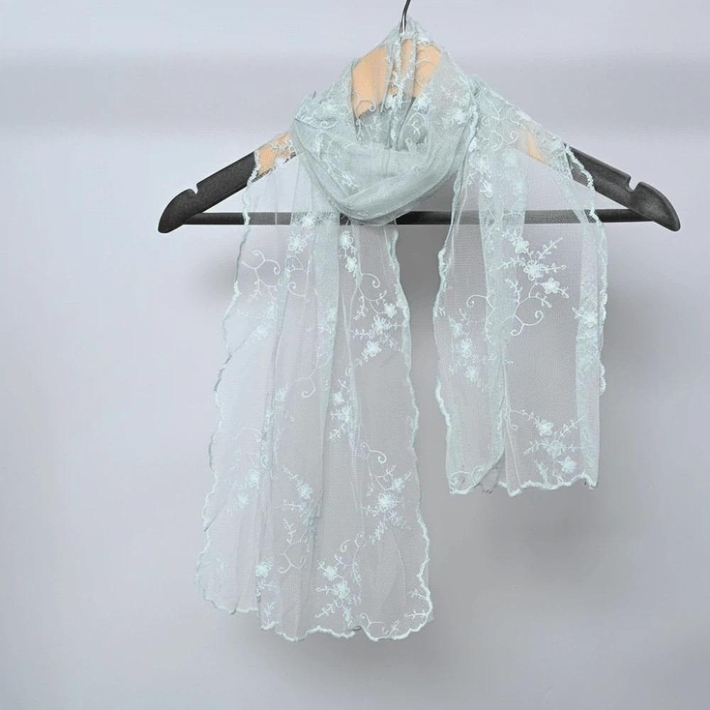 Polyester Spring Silk Scarf Silk Lace Thin Headscarf Embroidered Flower Shawl  Neck Decoration зелёный