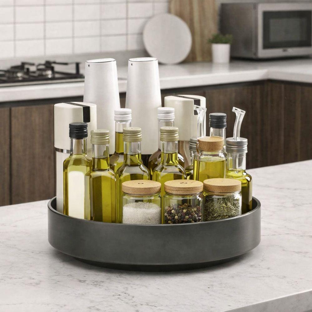 Large Capacity Condiment Storage Rack Round Seasoning Storage Holder  for Kitchen
