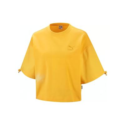 Ss23 Tribute To Chinese Culture Solid Color Printed Round Neck Pullover Casual Short Sleeve T-Shirt Women T-Shirt Mustard 621936-40