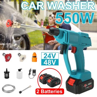 Nettoyeur de Voiture Sans Fil Portable 550W Nettoyeur de Voiture Portatif Pistolets à Eau Laveur Haute Pression Générateur de Mousse avec Batterie 24V/48V