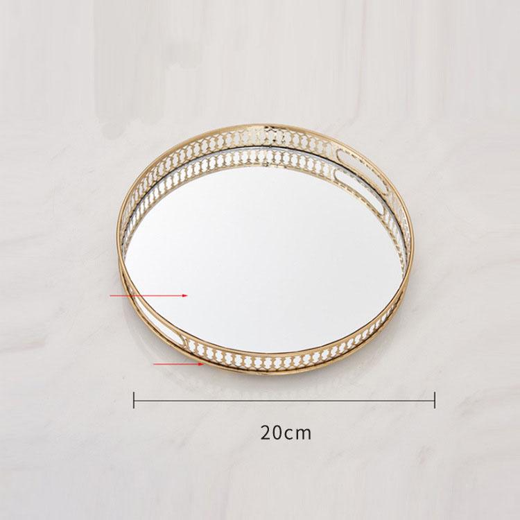 Gold Trays Decorative Vintage Mirror Glass Storage Tray Rectangle/round Fruit Plate Desktop Small Items Jewelry Display Plate