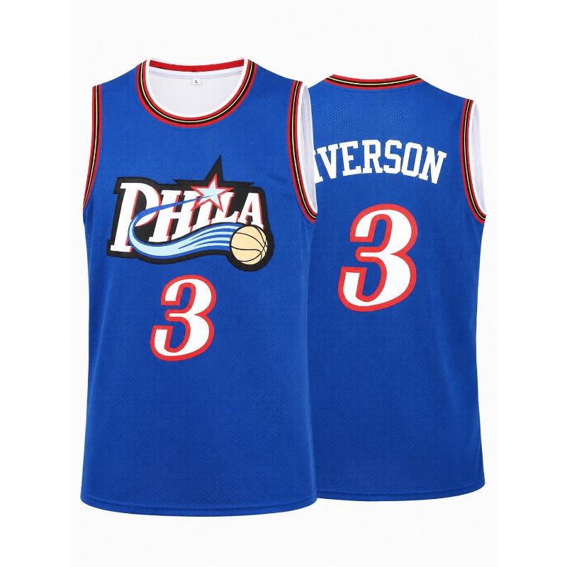 Fashion Retro Iverson 3 PHILA Split Jersey Black & Red Two-Tone Print Sports Uniform Casual 3d Printed Vest Kids and Men Women