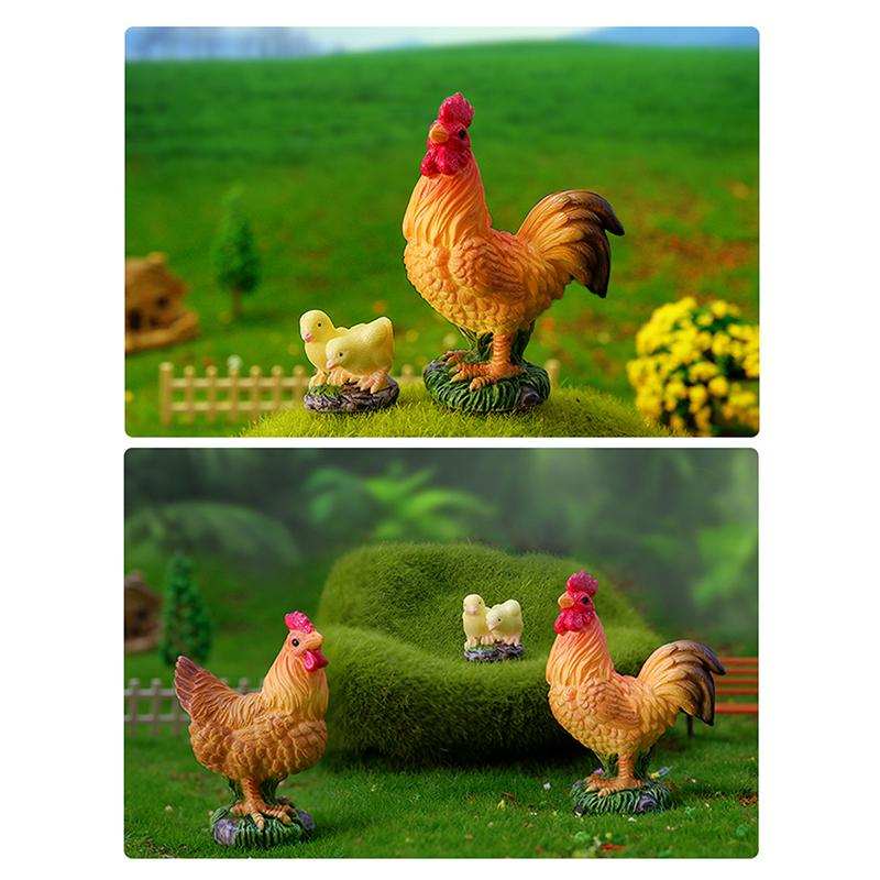 Rooster Chicken Figurines Farm Animal Model Home Decor Miniature Fairy Garden Diy Landscaping Cartoon Hen Chick Accessories