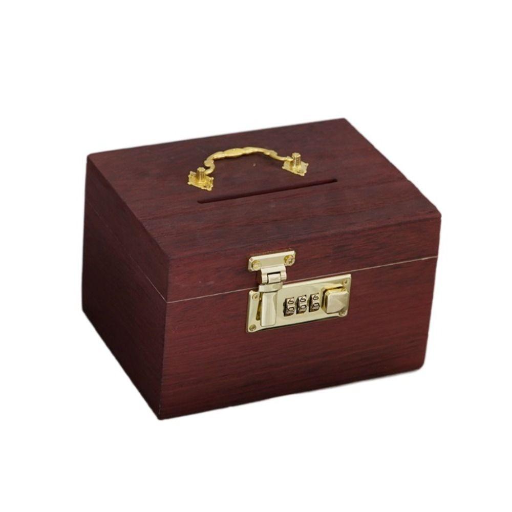 Retro Metal Handle Wooden Savings Tank with Password Lock Rectangle Money Tank Treasure Storage Box Secret Room Escape Decor