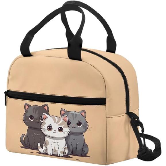 Kawaii Erdbeer-Katze Lunchtasche für Mädchen Kinder 8-10 10-12 Isoliert Lunchbox Tragbar Kühlbox Lunchbag Tragetasche Handtasche Mahlzeitenvorbereitung Organizer Arbeit Schule