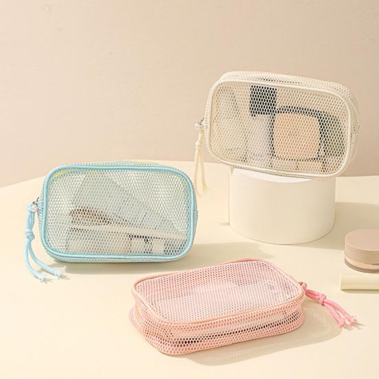Kosmetiktasche aus Mesh, tragbarer Reise-Make-up-Organizer, atmungsaktiver Kulturbeutel mit Reißverschluss und Kordel zum Aufhängen für Zuhause, Büro, Fitnessstudio