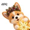 Cute Puppy Ornament Dog Christmas Tree Topper with Light Warm LED Star Plush Decoration Universal Base for Pet Lover Unique