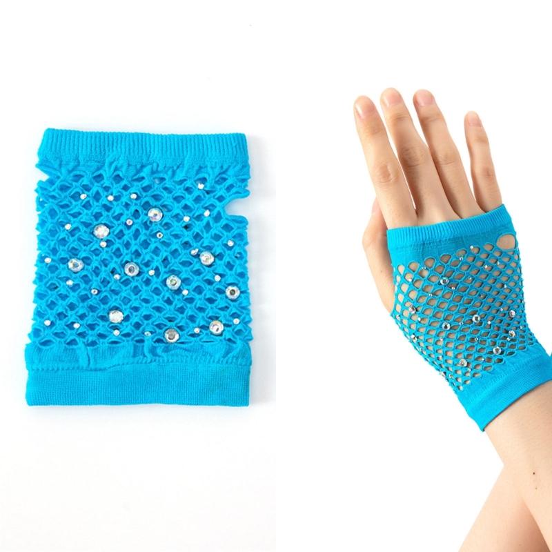 Sparkling Short Mesh Gloves For Nightclub Dance Event Summer Outdoor Comfortable Half Finger Wear