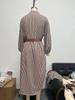European and American Women's V-Neck Striped Belt Shirt Dress - Autumn 2025 Fashion
