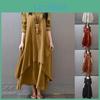 Women Loose Sleeve Long Casual Cotton Linen Boho Long Dress Irregular Dress