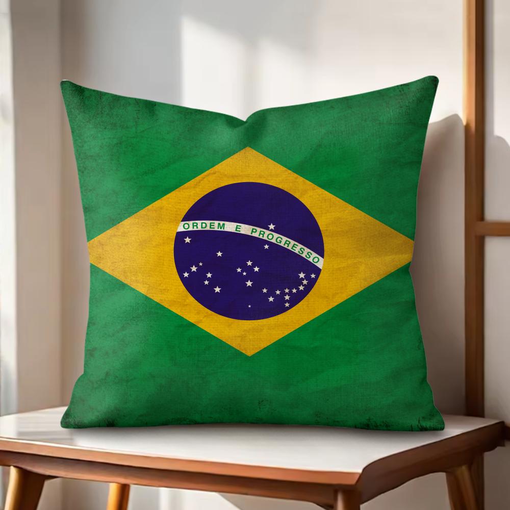 BBrazil Flag Cushion Cover Natural Linen Organic Fabric DoubleSided Printing Couch Pillow Covers Home Decor