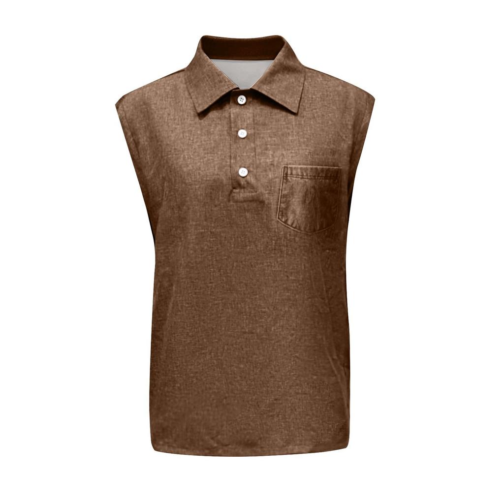 Men's Summer Solid Color Sports Pocket Buttons Lapel Vest Men's Sports Casual Vest