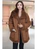 Autumn/Winter 2025 Women's Mid-Length Fleece-Lined Lambswool Reversible Fur Coat