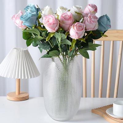 Ramo de rosa artificial com caule, folhas verdes, arranjo floral para festa de casamento, flores artificiais, decoração de jardim interno e externo, adereços para fotos